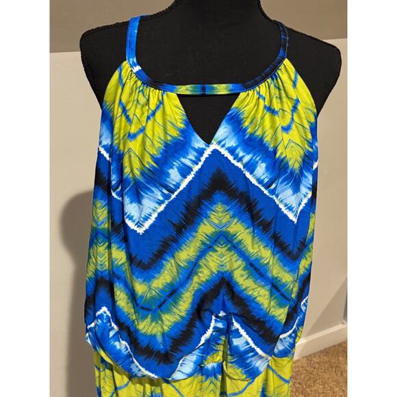New Ashley Stewart blouson Maxi dress Tie-dye  print Plus sz 22/24 Hippie bright - Picture 2 of 10